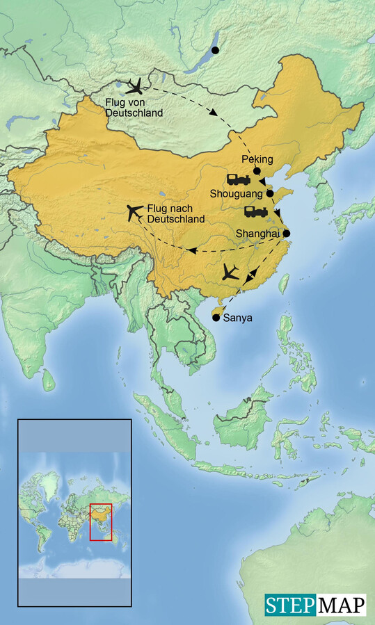 Der Reiseverlauf in China.