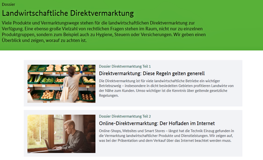 Zahlreiche Informationen zur Direktvermarktung auf einen Blick bietet das Dossier des BZL.