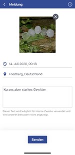 App-Formular einer Nutzermeldung für Hagel.