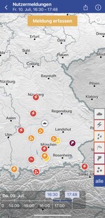 Nutzermeldungen in der WarnWetter-App.