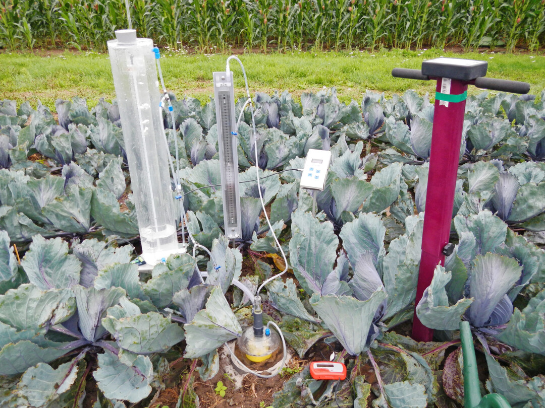 Mit sogenannten Haubeninfiltrometern wurde die Infiltrationsleistung der B�den gemessen.