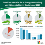 Geschätzte Anteile der Nahrungsverwendung von Hülsenfrüchten in Deutschland.