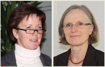 Isolde Reichardt (l.) und Marut Krusche (r.) berichteten ber Untersuchungen,
die seit 1994 am Standort Bernburg zur Anbautechnik und Lckenindikation
bei Arznei- und Gewrzpflanzen durchgefhrt wurden.
