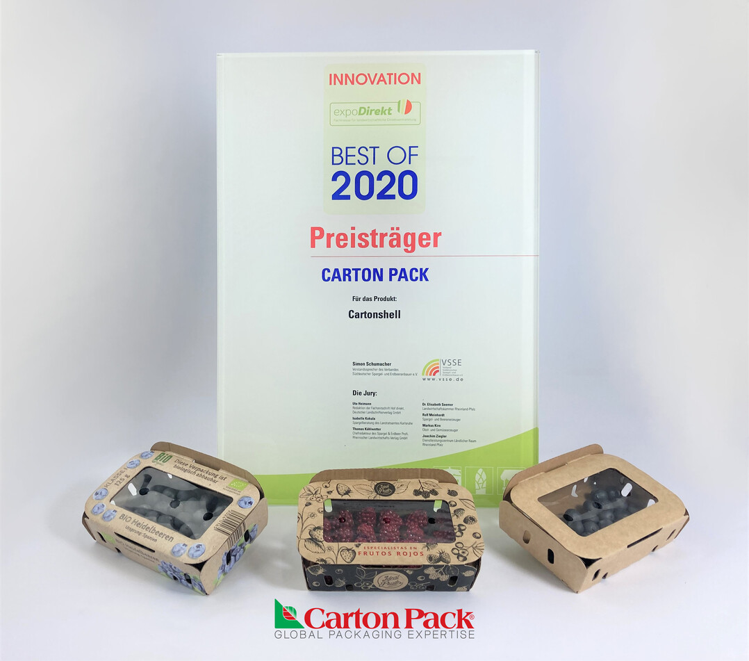 Eine nachhaltige Alternative aus Pappe zum Kunsstoff-Klappblister-Format bietet der Carton Shell der italienischen Firma Carton Pack.  