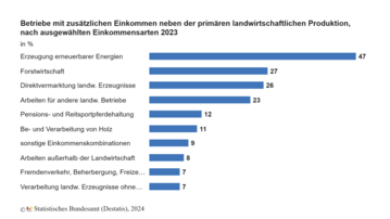Betriebe mit zustzlichen Einkommen neben der primren landwirtschaftlichen Produktion, nach ausgewhlten Einkommensarten 2023.