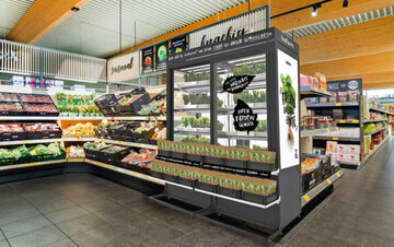 Kruter-Kleingarten von infarm mit Minze, Basilikum, Koriander und anderen Krutern bei Aldi Sd in Mlheim/Ruhr. 