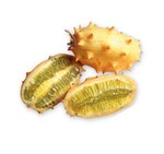 Kiwano, eine exotische Frucht, die wie eine Mischung aus Gurke und Banane schmeckt.