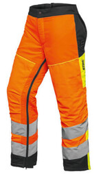 Der Stihl-Ringsum-Beinschutz Protect MS 360° in Warnorange erfüllt die Anforderungen der Schnittschutzklasse 1 und der Warnschutzklasse 2.