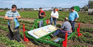 Der Erdbeerpflücker EPM 10-100-01 wurde als Prototyp gezeigt. Zehn Pflückplätze sind möglich.