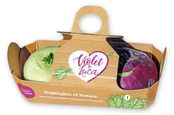Ein roter und ein weier Kohlrabi als Paar Violet & Luca. 