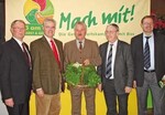 Referenten und Veranstalter freuen sich über eine erfolgreiche
Herbsttagung in Papenburg (v.l.n.r.): Gerhard Schulz, Friedrich-
Otto Ripke, Manfred Behre, Präsident des Wirtschaftsverbands
Gartenbau, Axel Boese, Geschäftsführer des Wirtschaftsverbands
Gartenbau, sowie Prof. Dr. Wolfgang Bokelmann
