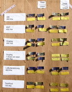 Die Ergebnisse: Die Spritzbeläge auf
Blattober- und -unterseiten bei unterschiedlichen
Düsen und Systemen
werden hier sichtbar gemacht.