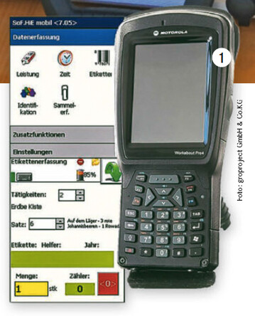 Da die Datenerfassung in der Regel nicht im Bro stattfindet, sondern auf dem Feld, sind Gerte notwendig, die auch mobil einsetzbar sind. SoF.HiE Mobil nimmt Daten wie Arbeitszeit, Arbeitsort, Erntemengen und Qualitt auf und bertrgt diese via GSM Modul oder auch per WLAN. 