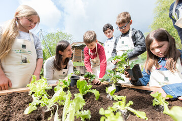 Startschuss fr das neue Projekt Unser Schulgarten: Im Rahmen spezieller Aktionstage befllten die Grundschlerinnen und -schler der fnf Pilot-Schulen in Niederkassel- Llsdorf, Hamburg, Steinfurt, Mandeln und Krefeld gemeinsam mit Lehrern, Eltern und Untersttzern jeweils zwei Hochbeete und bepflanzten sie mit verschiedenen heimischen Obst- und Gemsesorten sowie Blumen und Krutern.