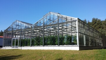 Das Gewchshaus der Aquaponikanlage vom IGB und den Mritzfischern in Waren.