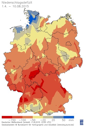 Niederschlagsdefizit Vegetationsperiode seit 1.4.2015.