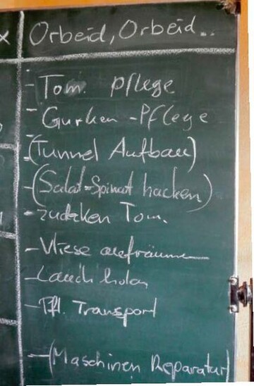 1 Arbeit, Arbeit die Tafel im Aufenthaltsraum
eines Gemsebaubetriebes