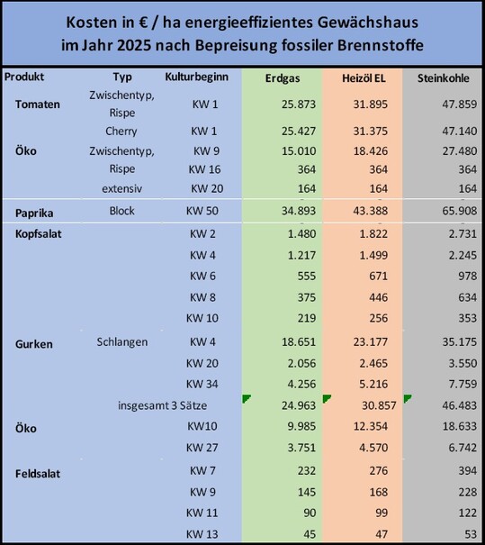 bersicht 2: Zustzliche Kosten nach CO2-Bepreisung im Jahr 2025 mit 35 /t CO2.