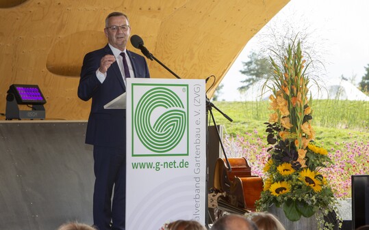 ZVG-Prsident Jrgen Mertz bei der Festveranstaltung des Deutschen Gartenbautages 2019 auf der BUGA Heilbronn.